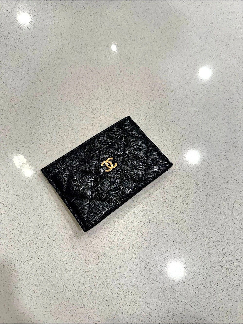 Classic Flap Card Holder Quilted Wallet Black